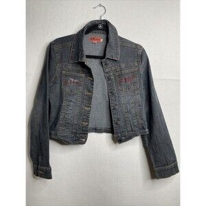 HIP JEANS Denim Jean JACKET Cropped Size 5 with red jewels Chest 17 Length 20